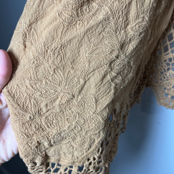 Torrid Crochet Embroidered Ruana with Sleeves Camel Kimono Coverup Size O/S - Picture 6 of 11